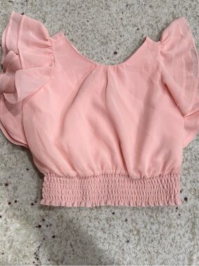 Janie and Jack Girls Pink Ruffle Sleeve Smocked Waist Top